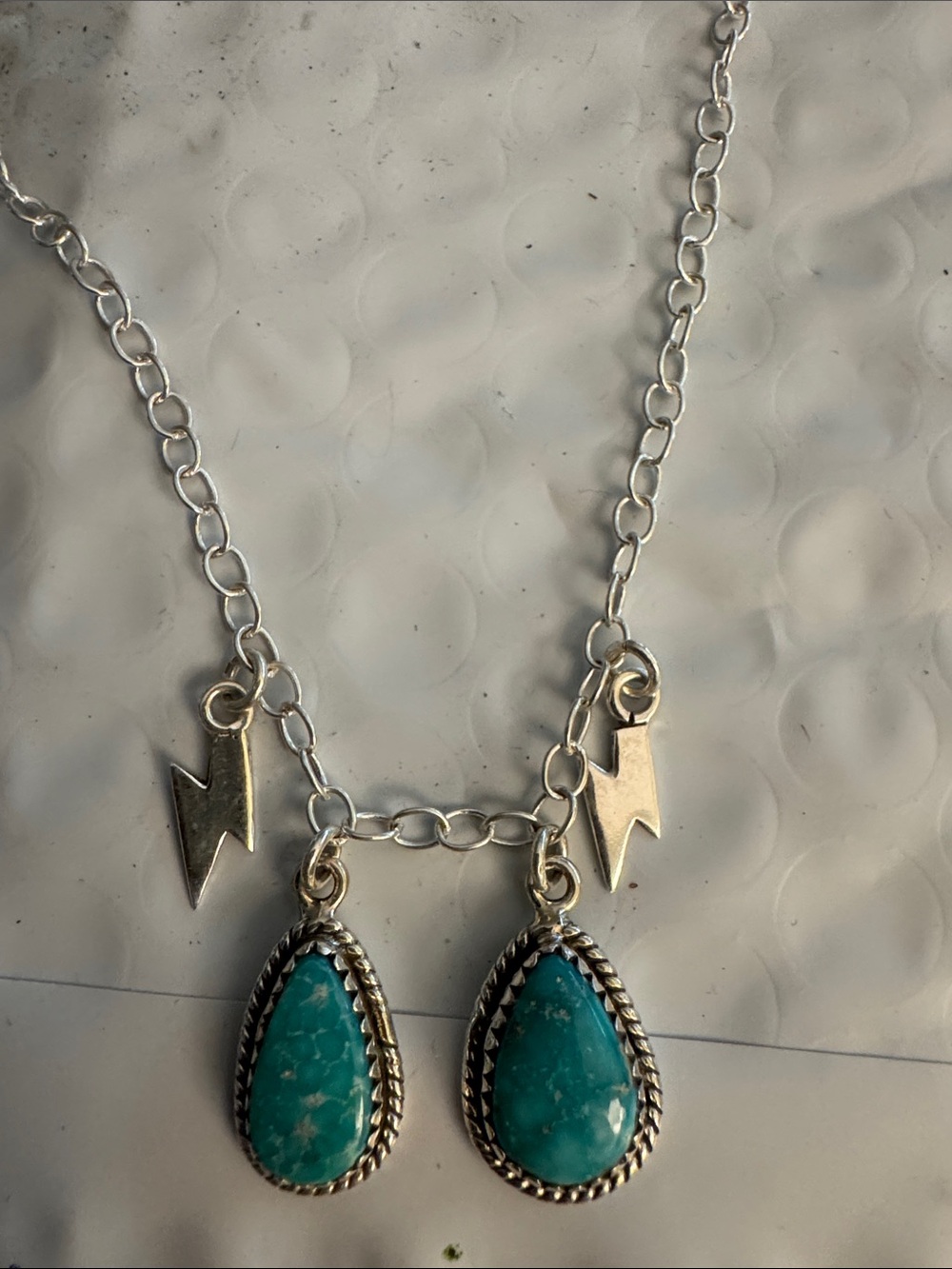 925 Silver Teardrop Whitewater Turquoise Necklace with Lightning Charms